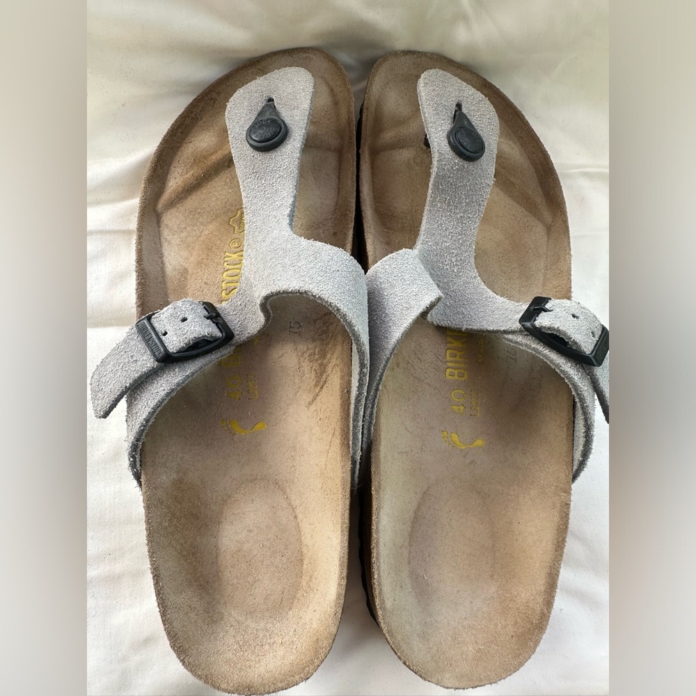 Birkenstock Silver/gray/taupe Suede Toe-Post Sandals